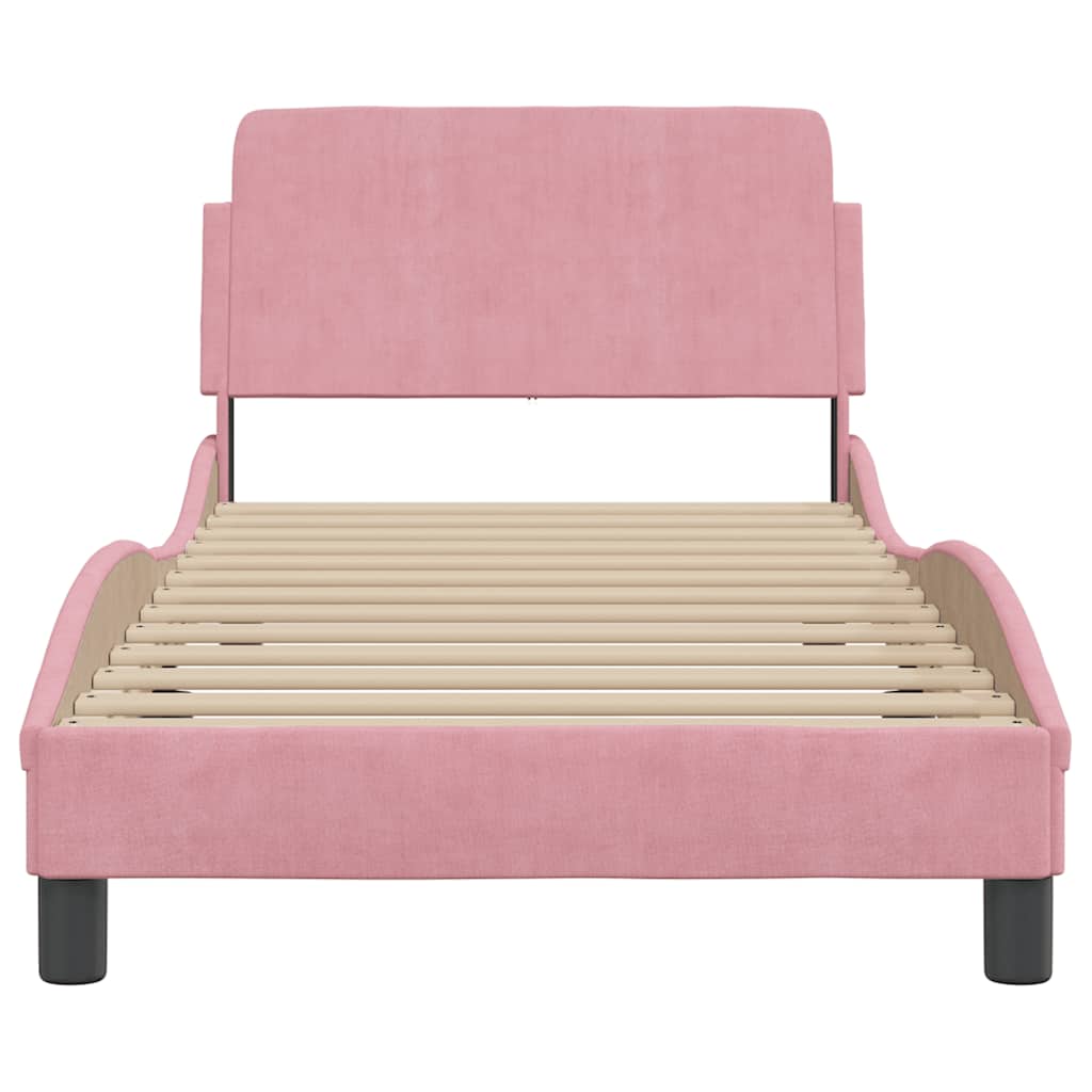 Estrutura de cama com cabeceira dover 90x200 cm veludo rosa