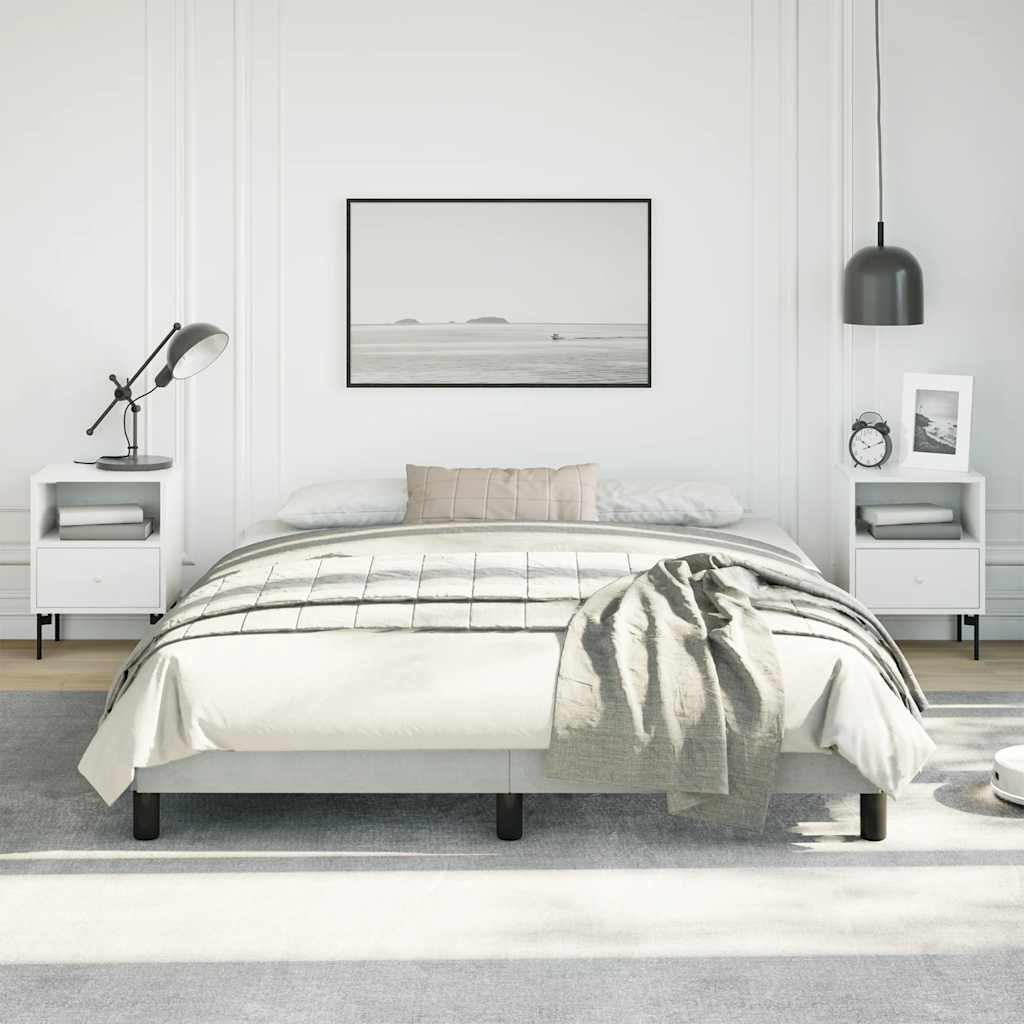Estrutura de cama sem colchão, cinza claro, 152x203 cm, tamanho queen, veludo