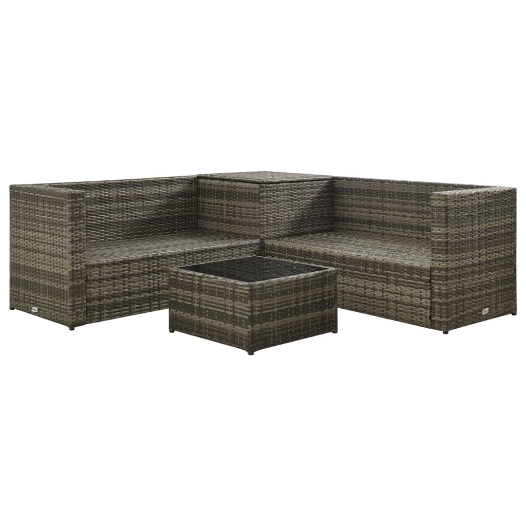 4 Pcs conjunto lounge de jardim c/ almofadões vime PE cinzento
