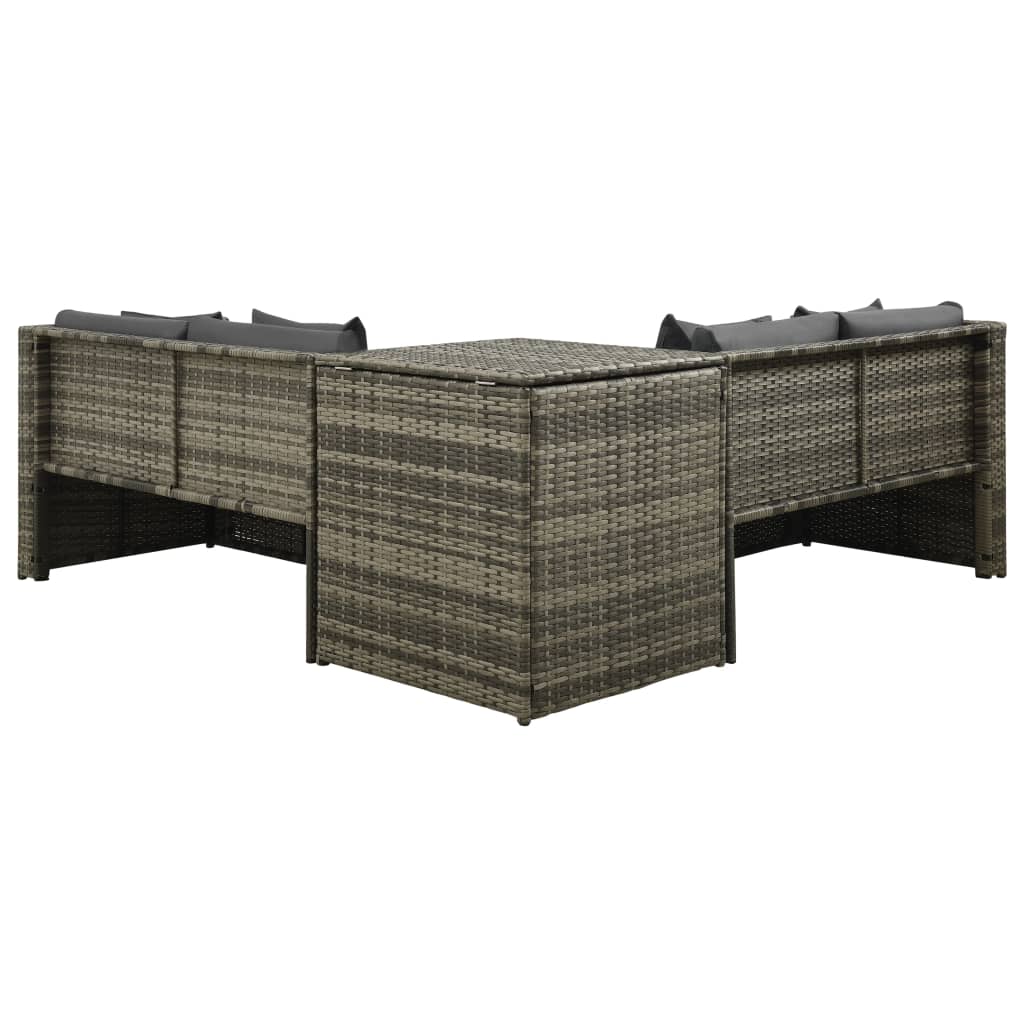 4 Pcs conjunto lounge de jardim c/ almofadões vime PE cinzento