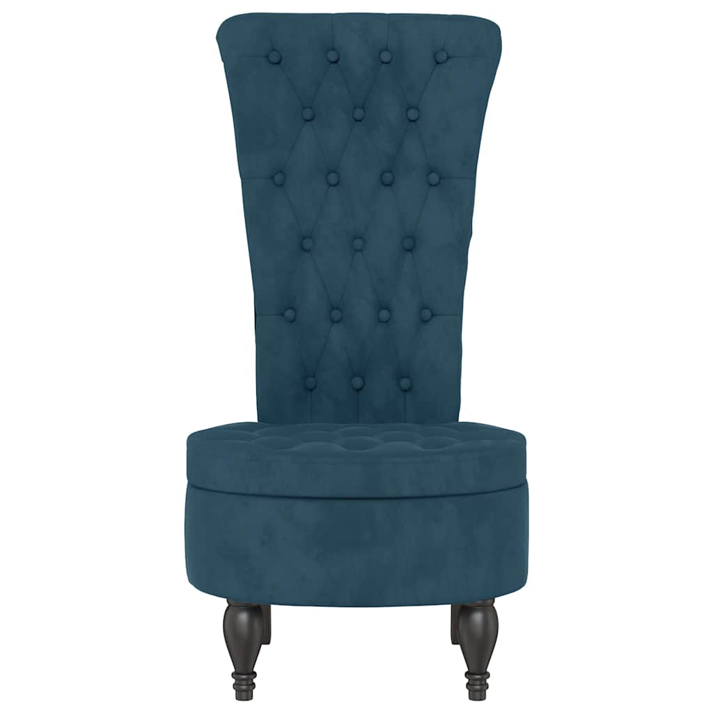 Cadeirão com encosto alto veludo azul design de botões