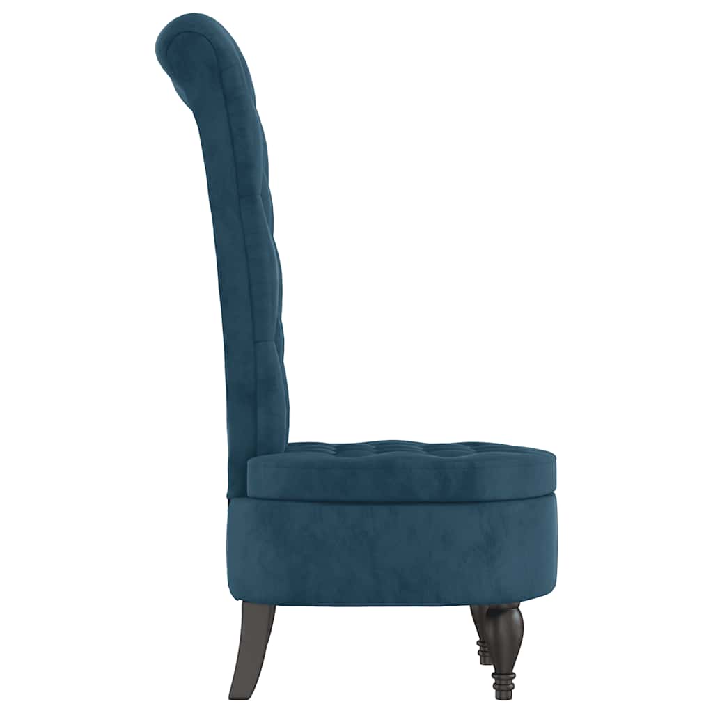 Cadeirão com encosto alto veludo azul design de botões