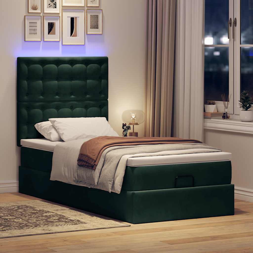 Estrutura cama otomana colchões 90x190cm veludo verde escuro