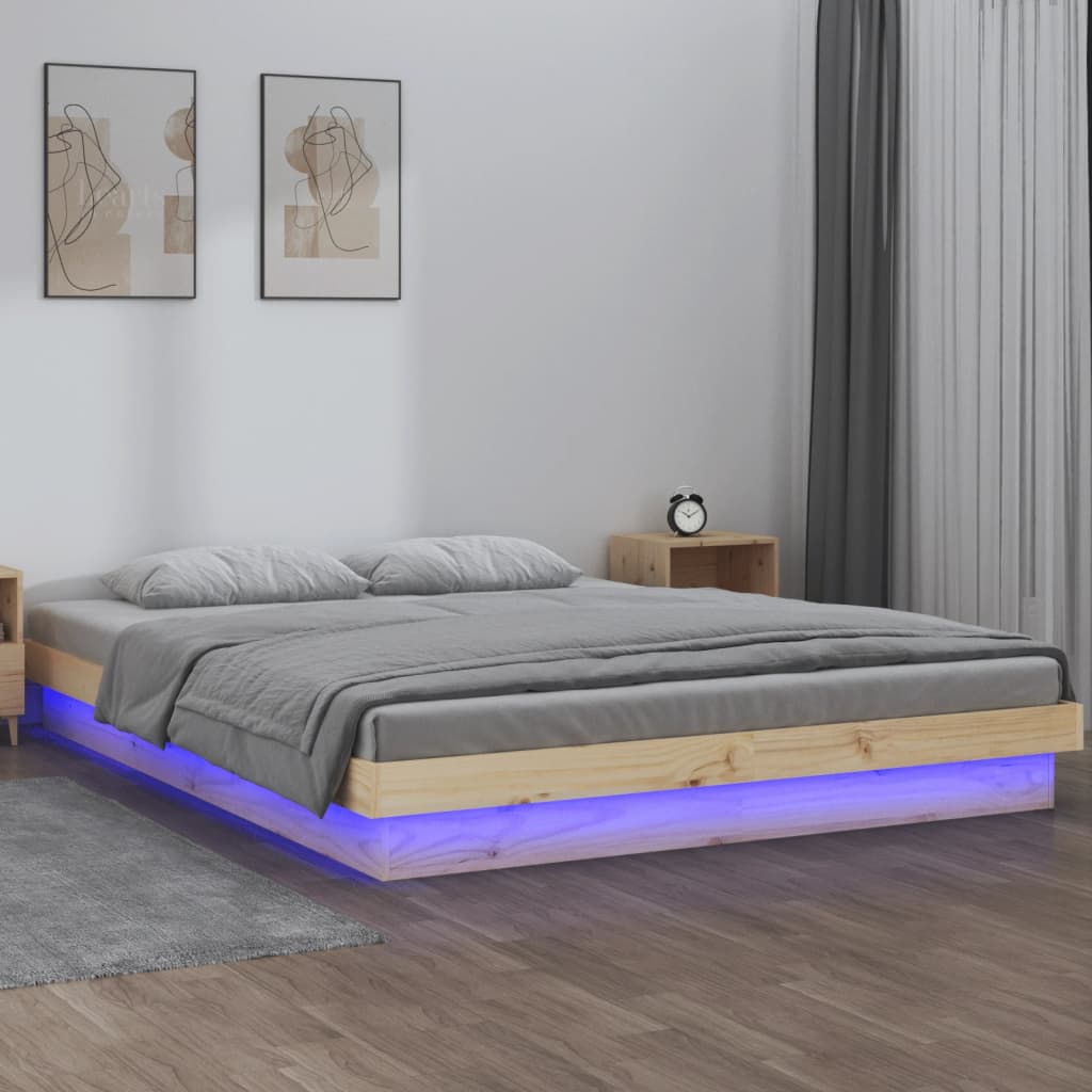 Estrutura de cama com luzes leds 120x200 cm madeira maciça