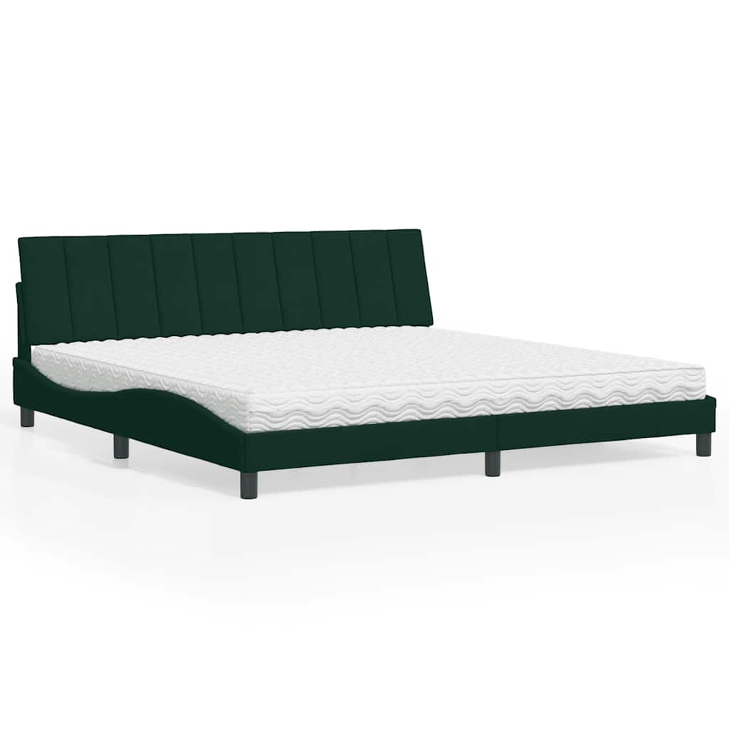 Cama com colchão hanko 200x200 cm veludo verde-escuro