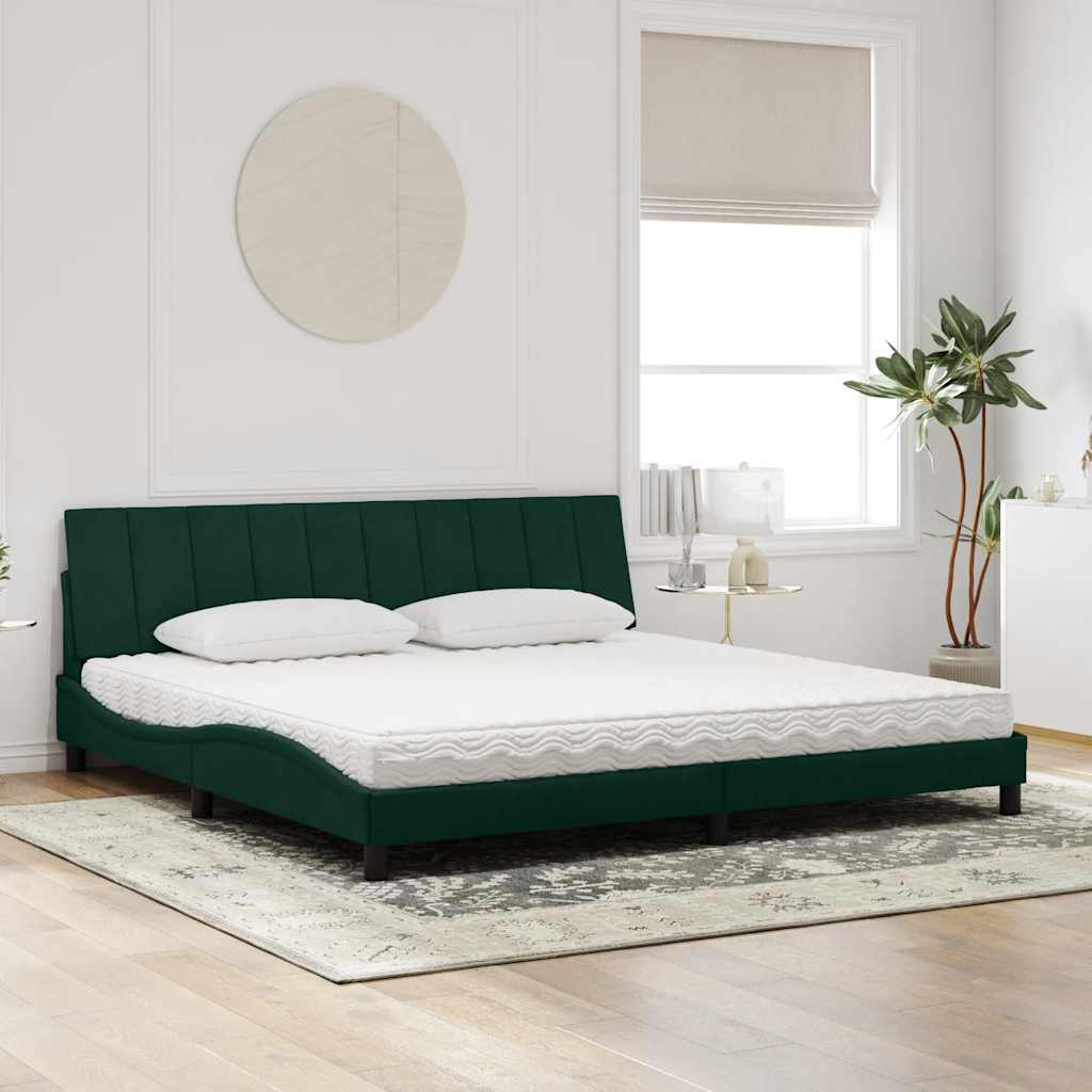 Cama com colchão hanko 200x200 cm veludo verde-escuro