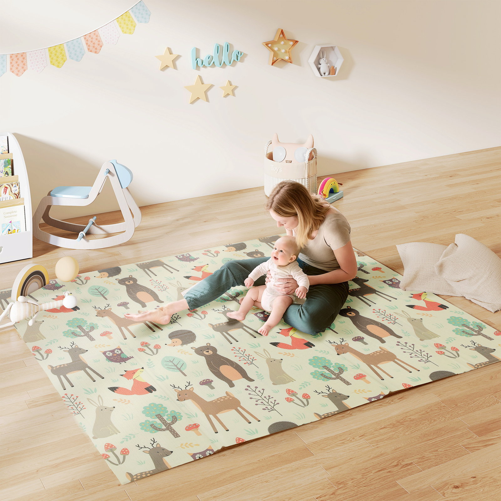 Tapete de atividades para bebé dobrável e reversível 196x176 cm tapete de brincar para bebé xpe dupla face impermeável multicolor