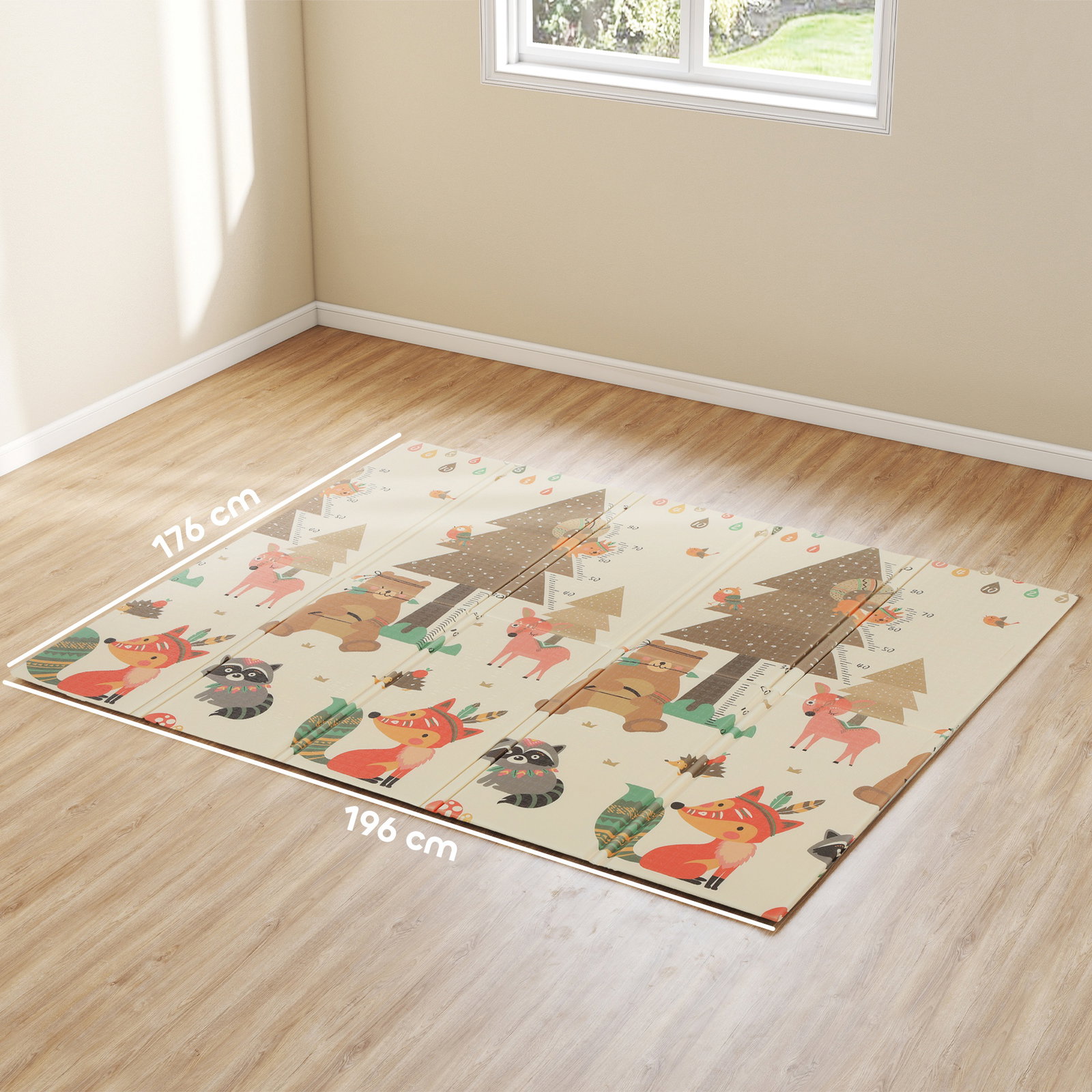 Tapete de atividades para bebé dobrável e reversível 196x176 cm tapete de brincar para bebé xpe dupla face impermeável multicolor