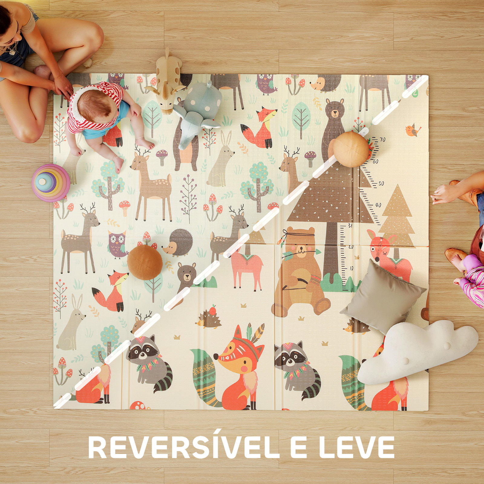 Tapete de atividades para bebé dobrável e reversível 196x176 cm tapete de brincar para bebé xpe dupla face impermeável multicolor
