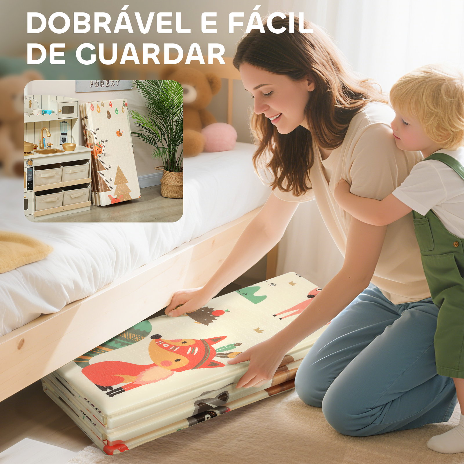 Tapete de atividades para bebé dobrável e reversível 196x176 cm tapete de brincar para bebé xpe dupla face impermeável multicolor