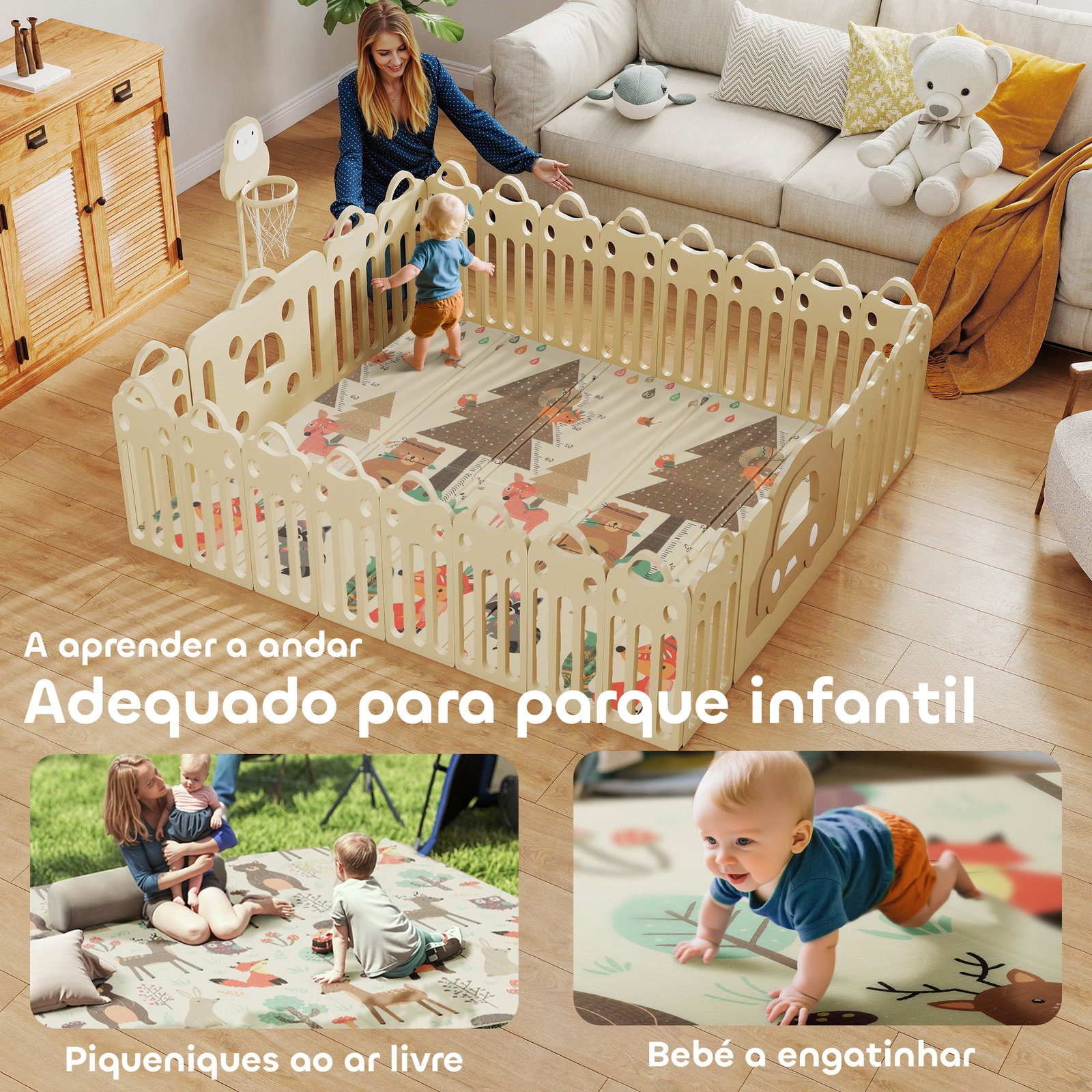 Tapete de atividades para bebé dobrável e reversível 196x176 cm tapete de brincar para bebé xpe dupla face impermeável multicolor