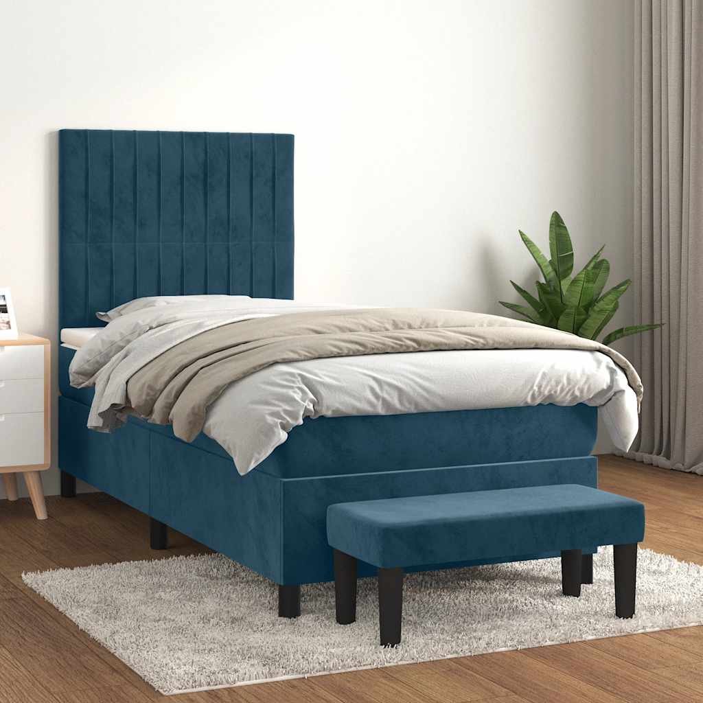Cama com molas/colchão 80x200 cm veludo azul-escuro