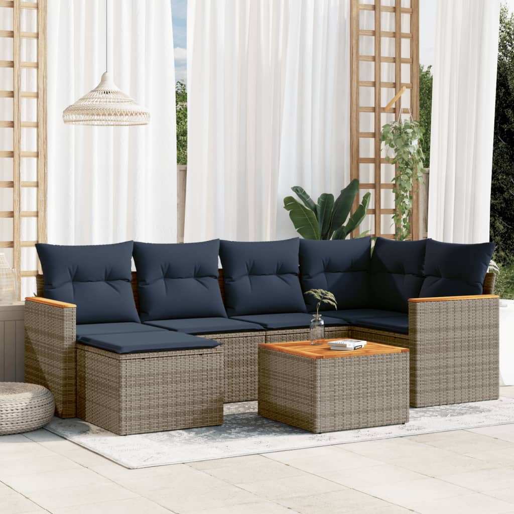 Conjunto de sofá de jardim com 7 peças e almofadas em rattan sintético cinza