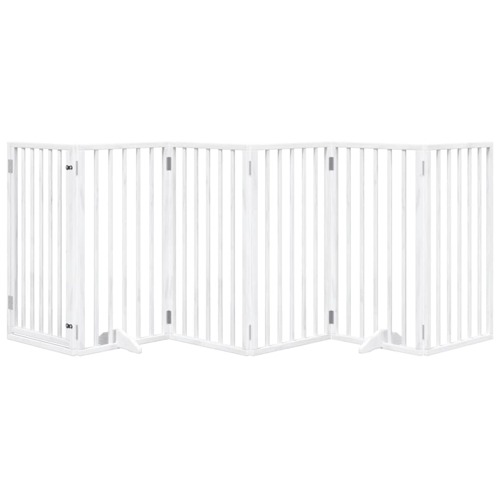 Portão para cães com porta dobrável, 6 painéis, branco, 300 cm, madeira de álamo