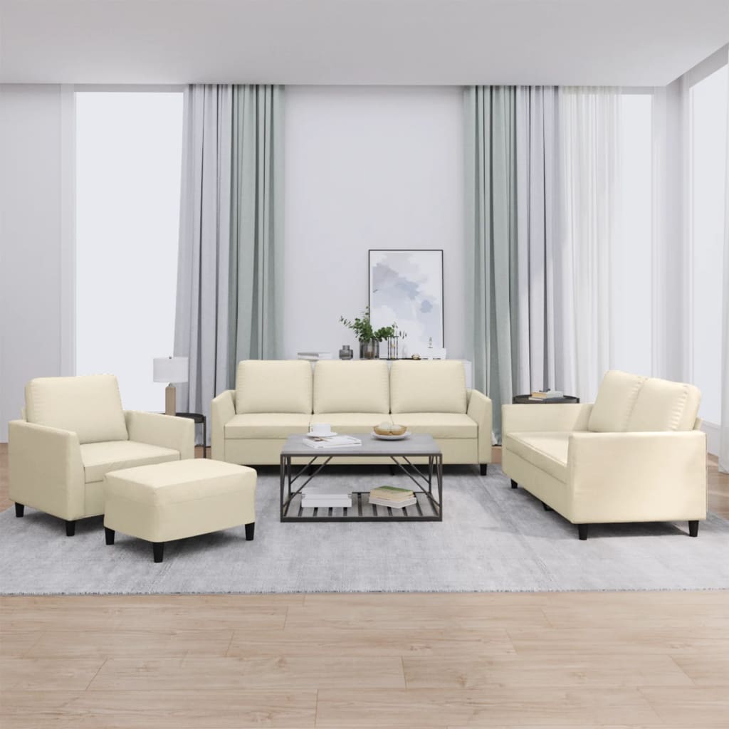 4 Pcs conjunto sofás c/ almofadões couro artificial cor creme