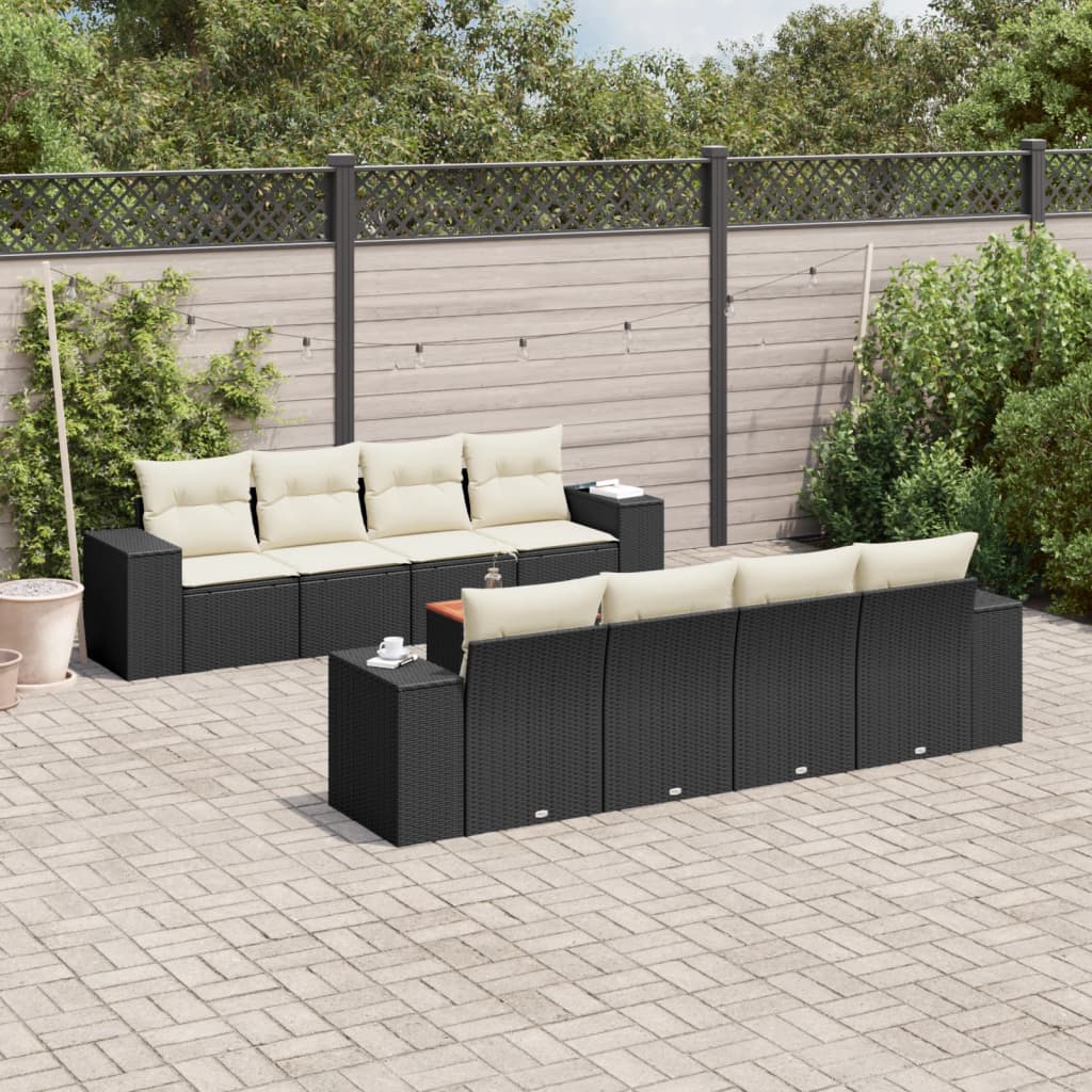 9 Pcs conjunto de sofás p/ jardim c/ almofadões vime PE preto