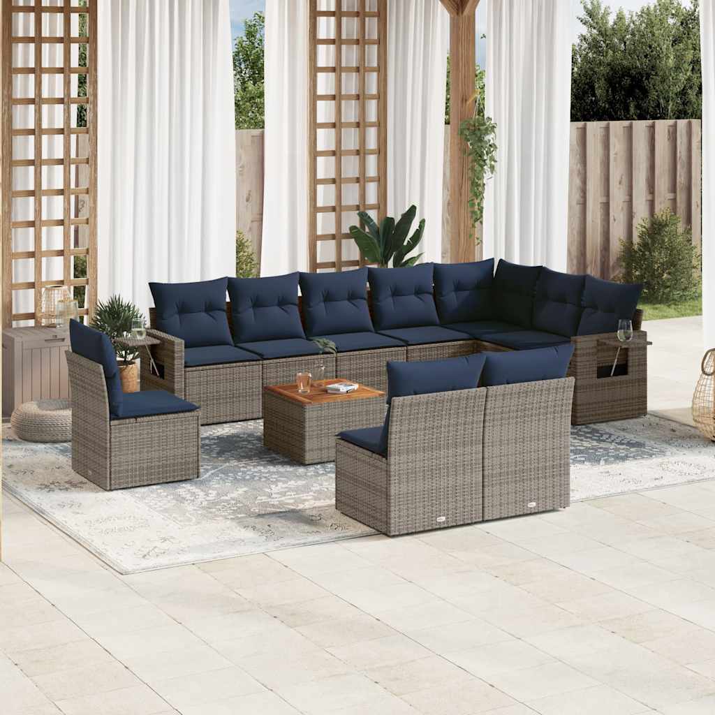 Conjunto de sofá de jardim com 11 peças e almofadas em rattan sintético cinza