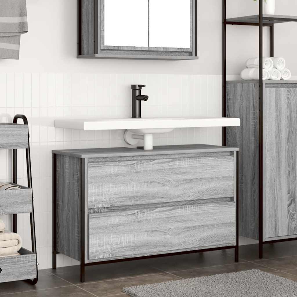 Gabinete para lavatório com gavetas, cinza, sonoma, 90x34,5x60 cm