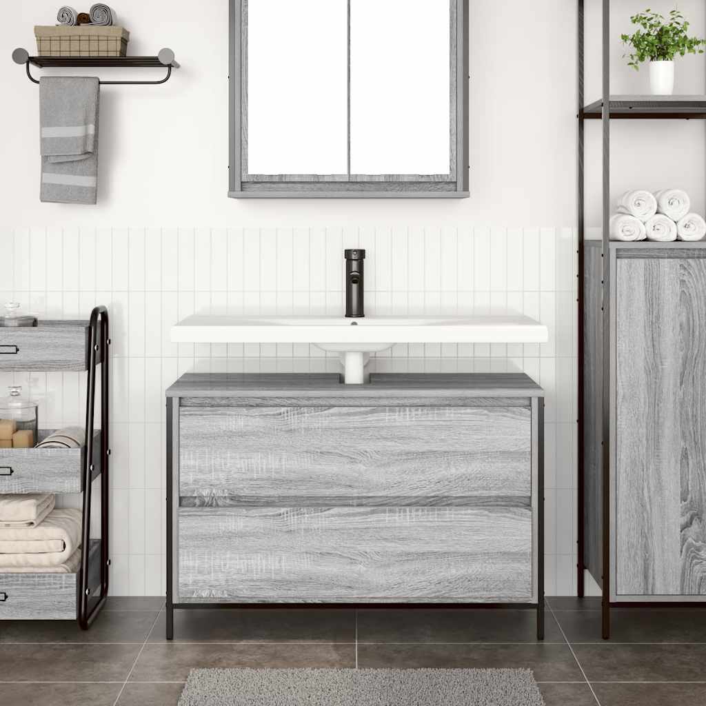 Gabinete para lavatório com gavetas, cinza, sonoma, 90x34,5x60 cm
