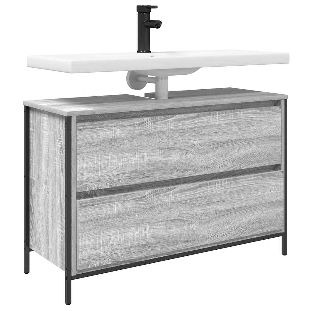 Gabinete para lavatório com gavetas, cinza, sonoma, 90x34,5x60 cm