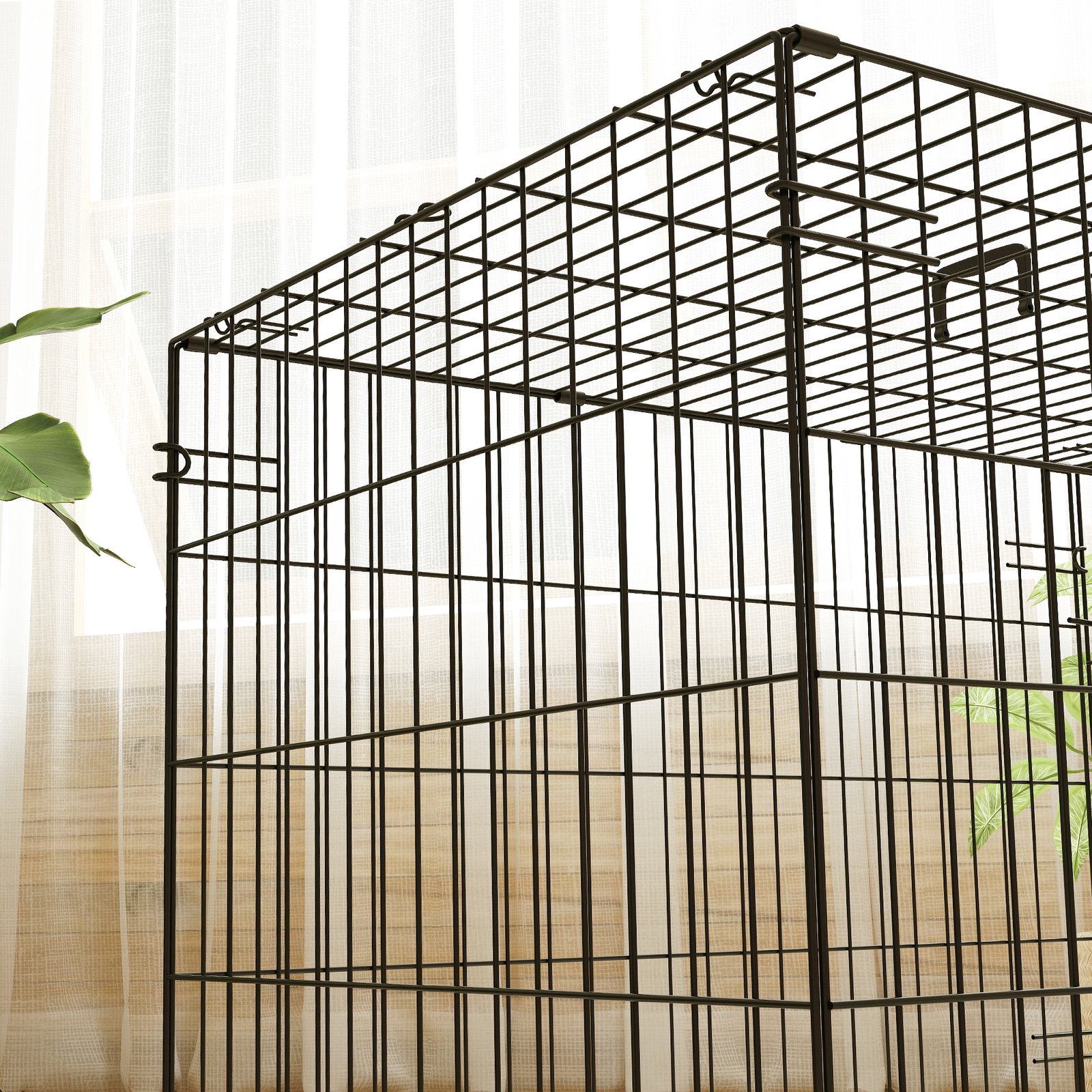 Gaiola dobrável para cães pequenos com almofada portas bandeja removível e estrutura metálica 75x48,5x53 cm preto e bege