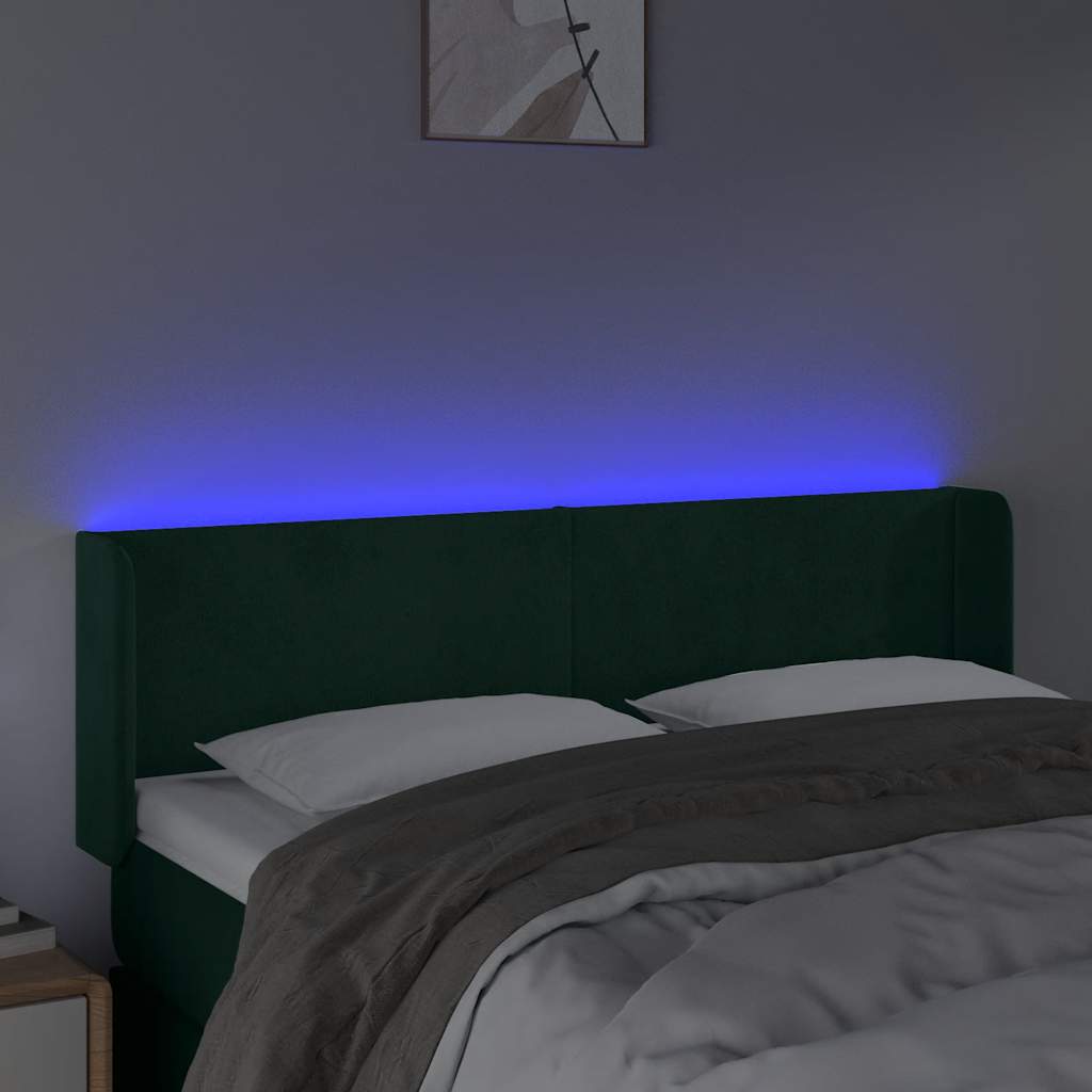 Cabeceira cama c/ luzes LED veludo 147x16x78/88 cm verde-escuro