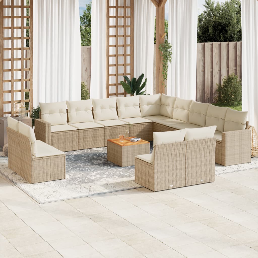 14 Pcs conjunto de sofás p/ jardim com almofadões vime PE bege