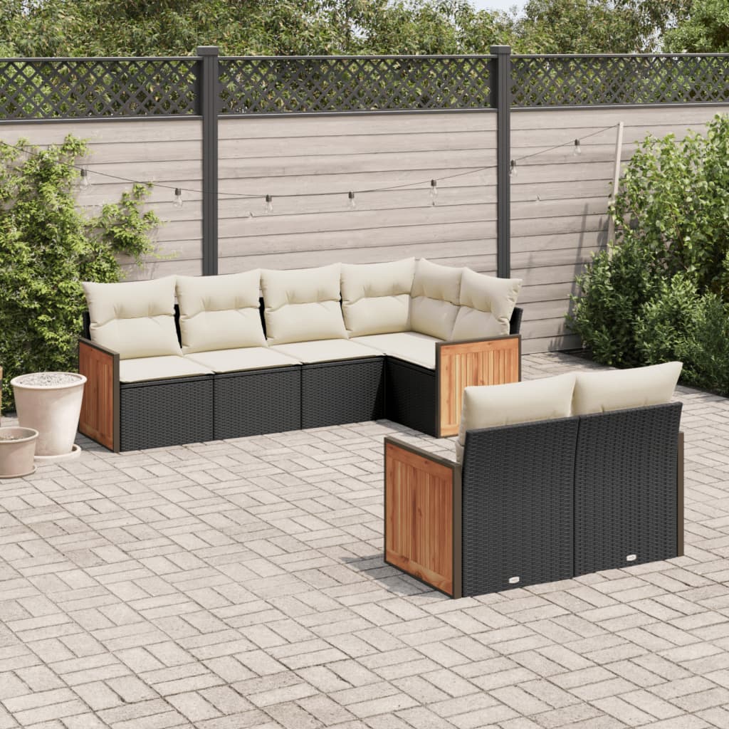 7 Pcs conjunto de sofás p/ jardim c/ almofadões vime PE preto