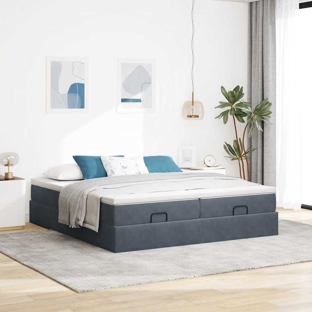 Estrutura cama otomana colchões 180x200 cm cinzento escuro