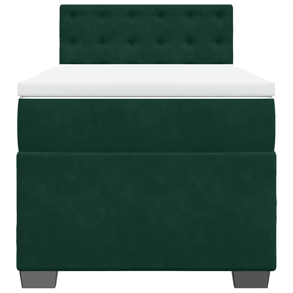 Cama com molas/colchão 90x190 cm veludo verde-escuro