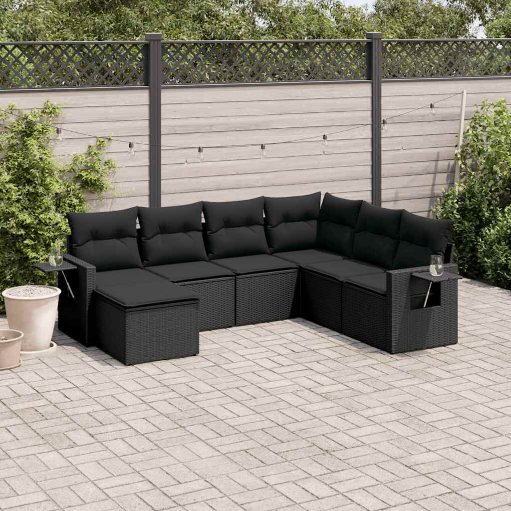 7 Pcs conjunto de sofás p/ jardim c/ almofadões vime PE preto