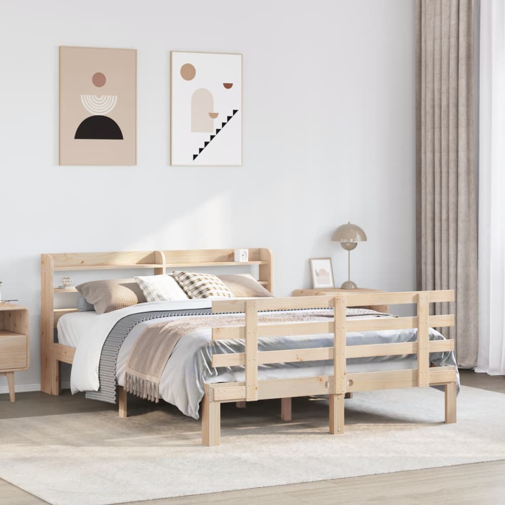Estrutura de cama c/ cabeceira 150x200 cm pinho maciço