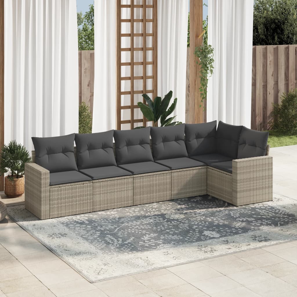 6 Pcs conj. sofás jardim com almofadões vime PE cinzento-claro