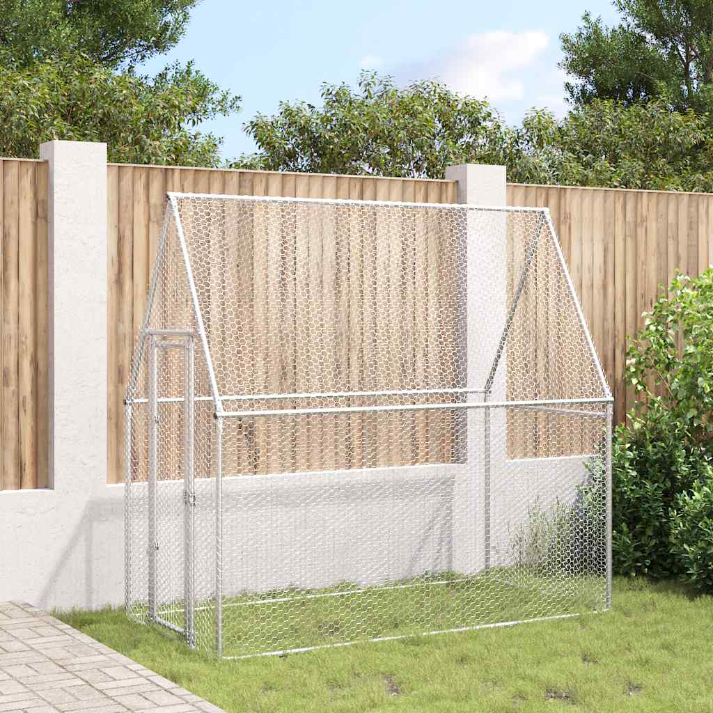 Galinheiro 200x100x190 cm aço galvanizado prateado