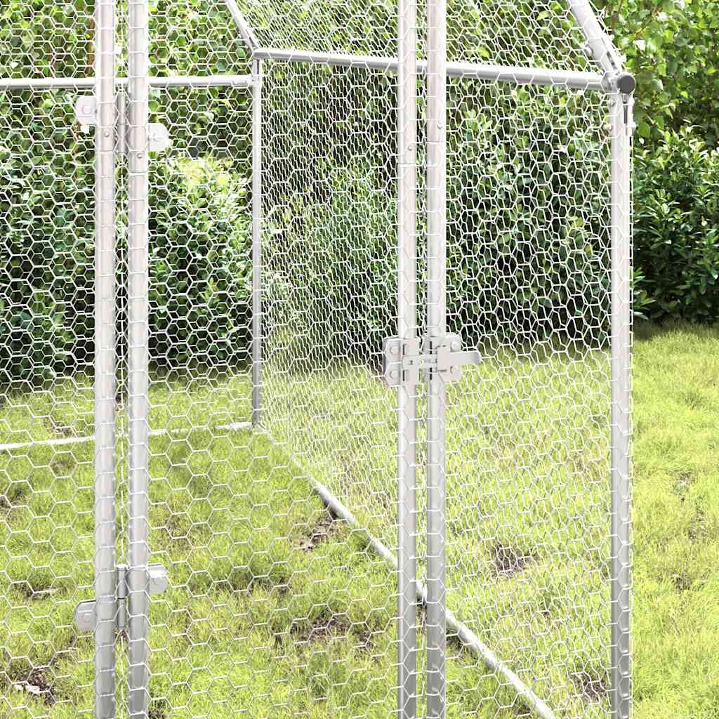 Galinheiro 200x100x190 cm aço galvanizado prateado