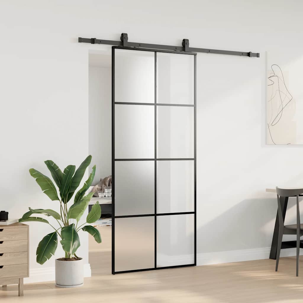 Porta deslizante c/ conj. ferragens 90x205cm vidro esg preto