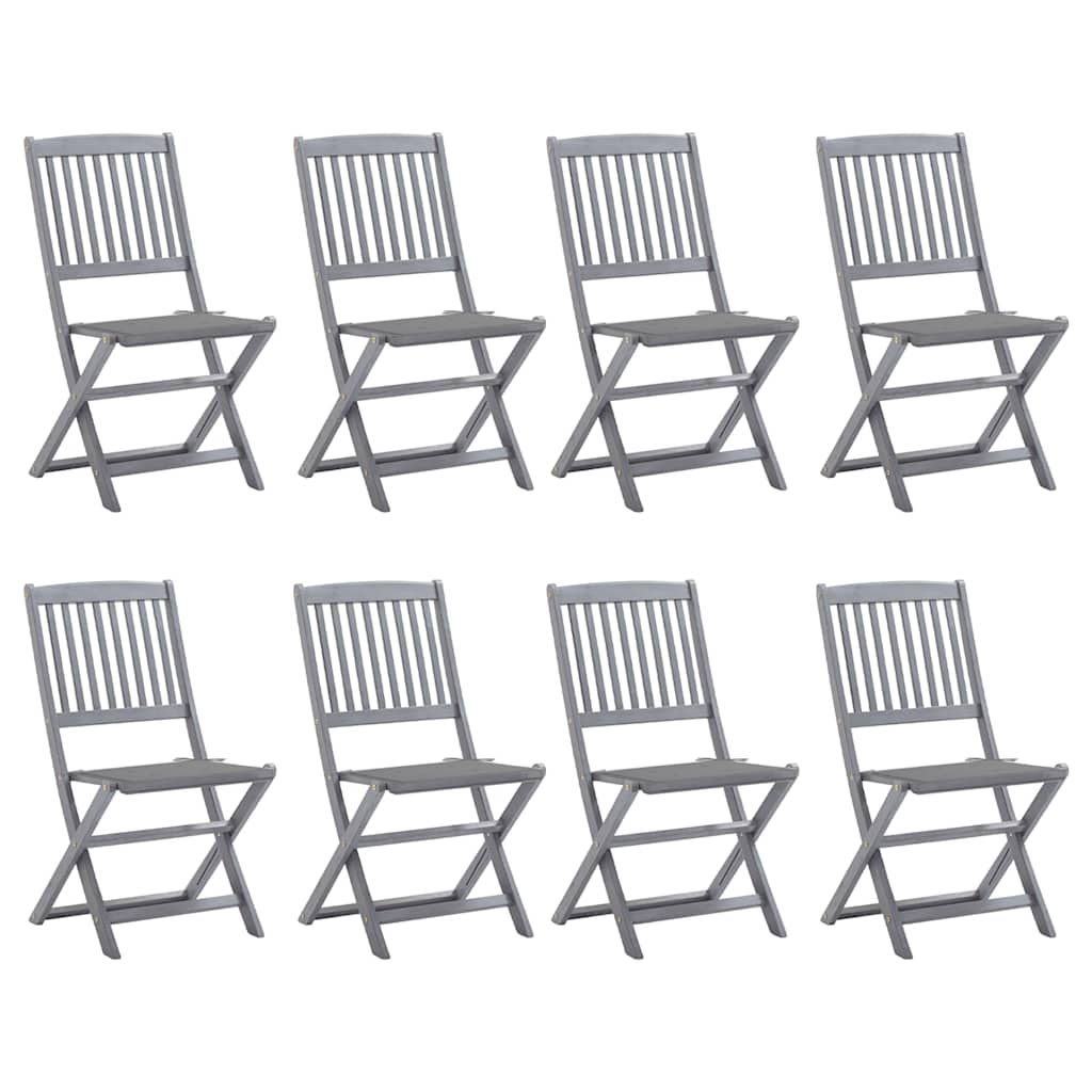 Cadeiras de exterior dobráveis 8pcs c/ almofadões acácia maciça