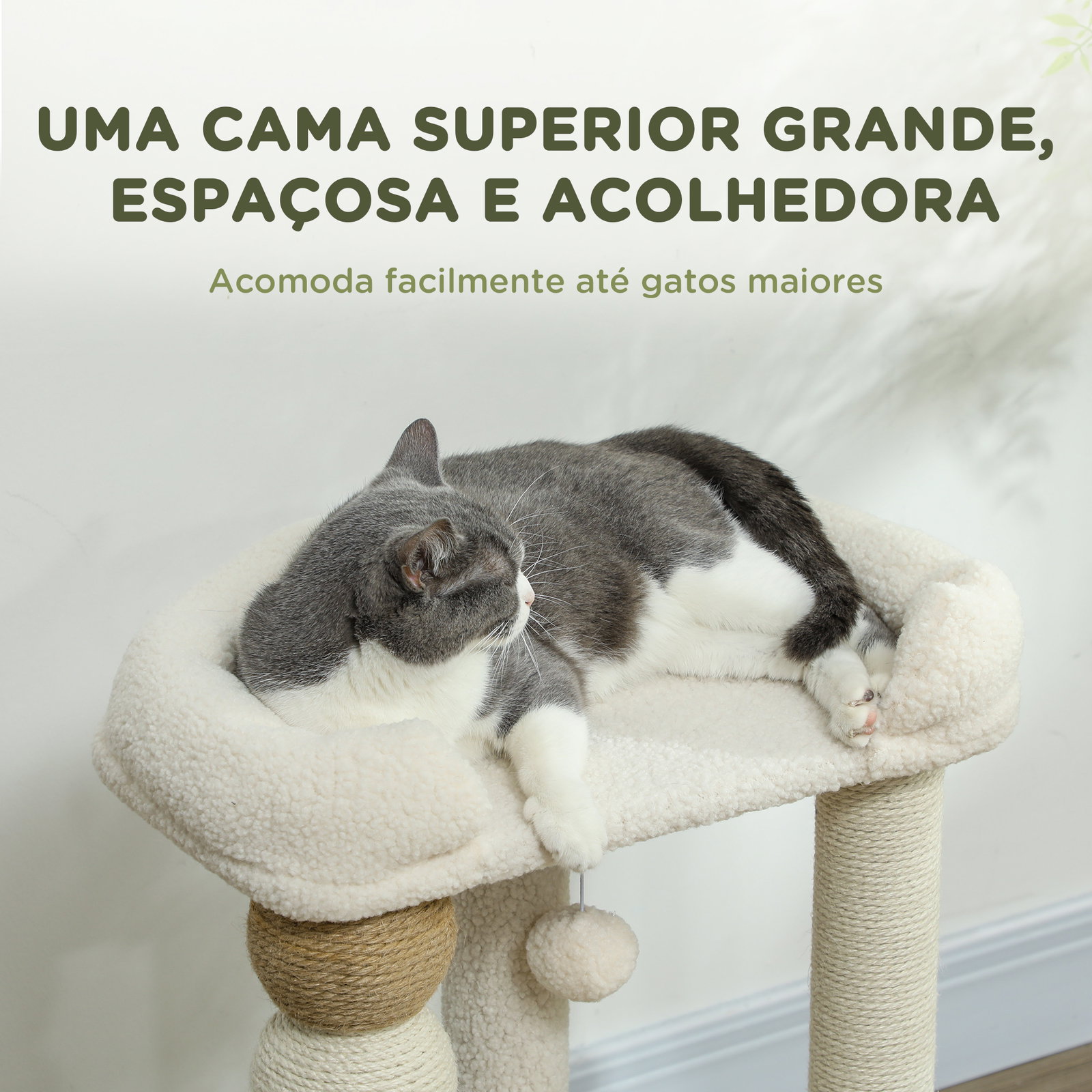 Arranhador para gatos arranhador para gatos com estofado em borrego plataformas bola suspensa e poste de juta 48,5x40x76 cm bege
