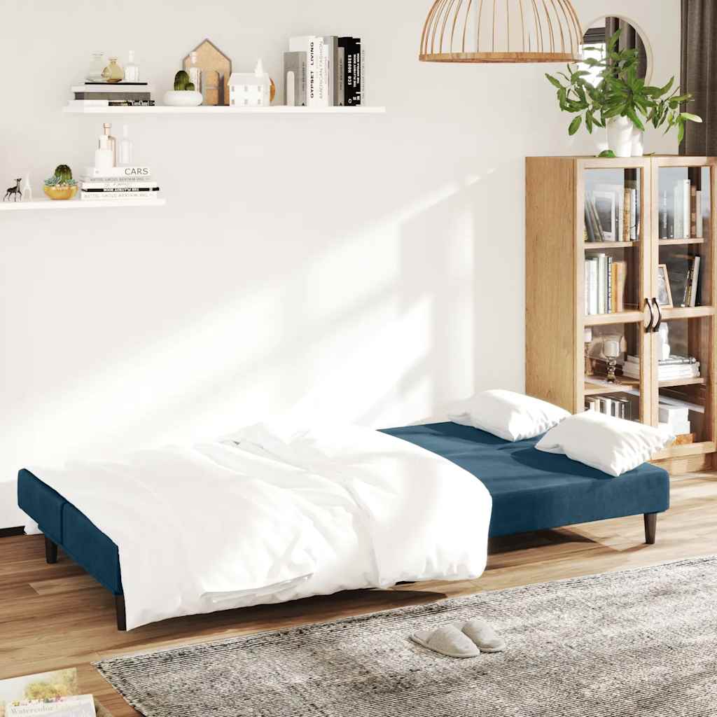 Sofá-cama de 2 lugares veludo azul