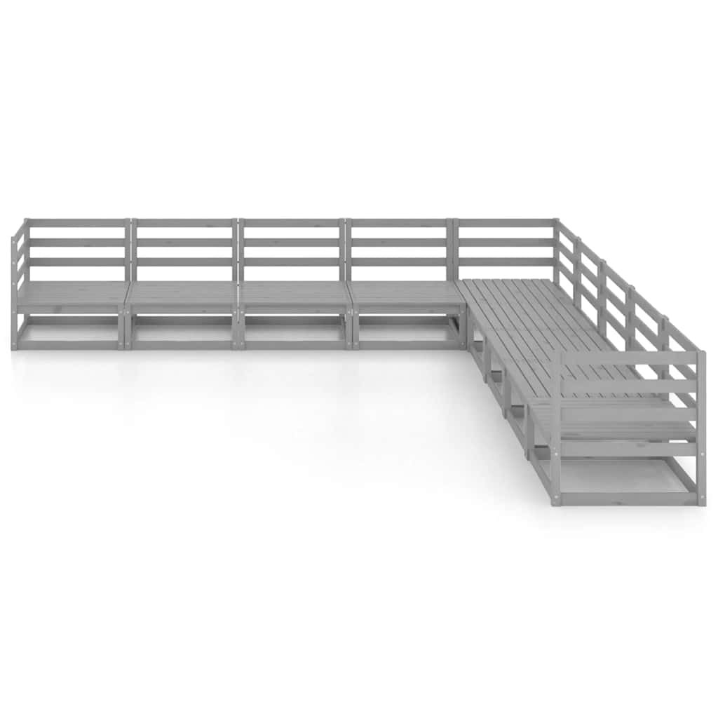 9 Pcs conjunto lounge de jardim pinho sólido cinzento