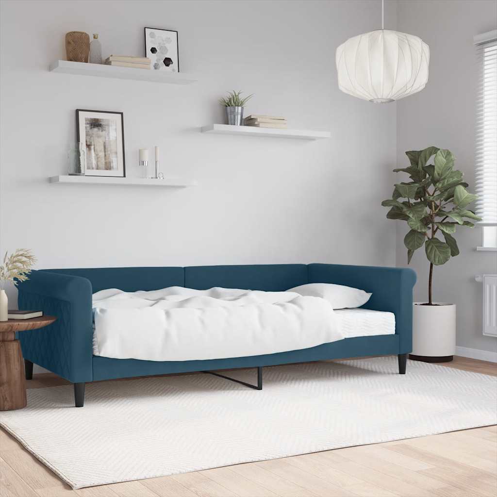 Sofá-cama com colchão 100x200 cm veludo azul