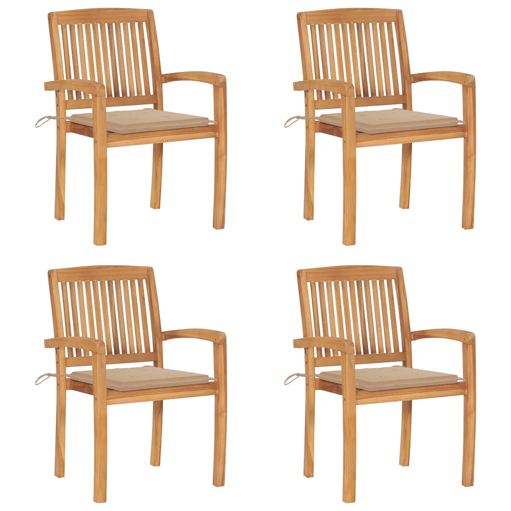 Cadeiras de jardim empiháveis c/ almofadões 4 pcs teca maciça