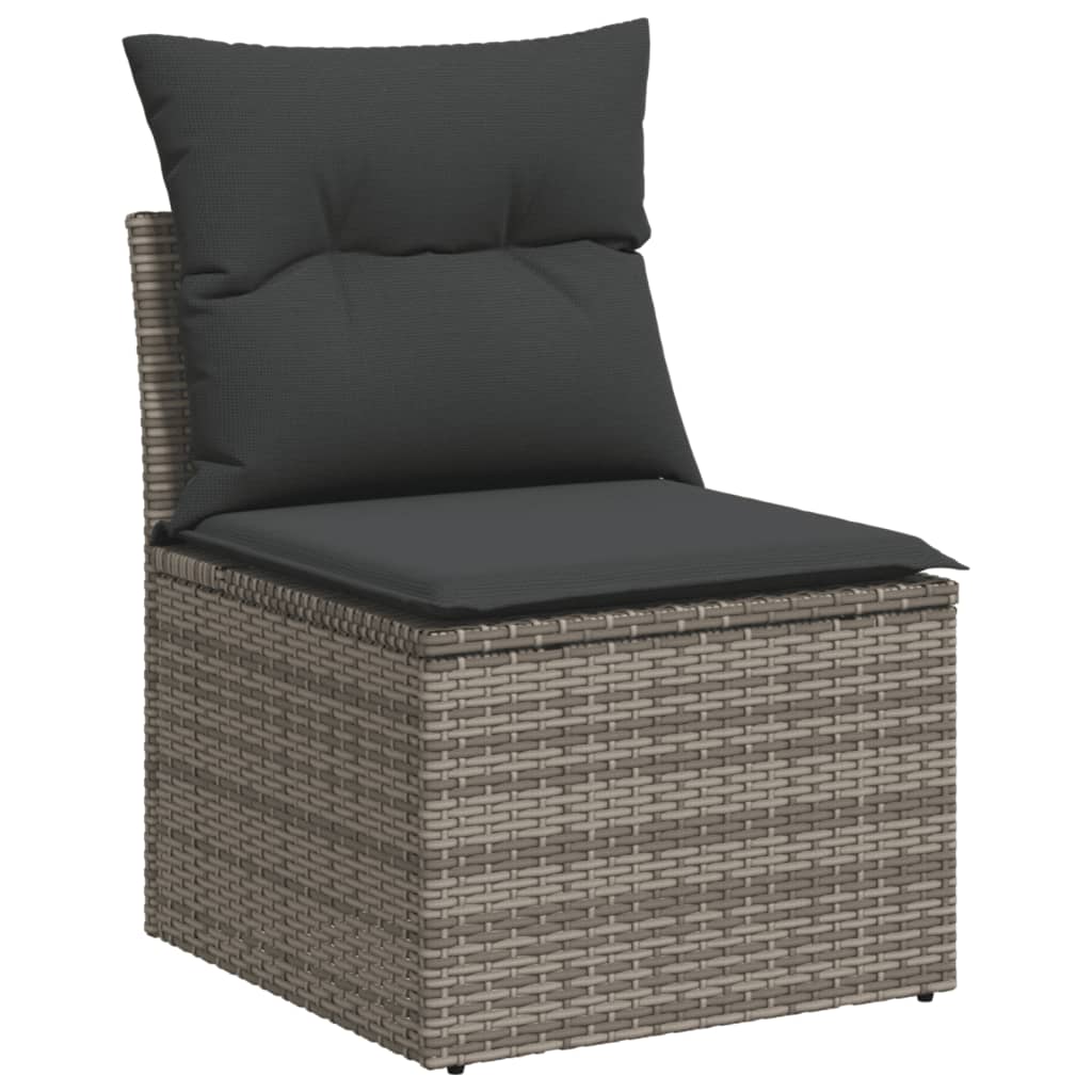 11 Pcs conjunto sofás de jardim c/ almofadões vime PE cinzento