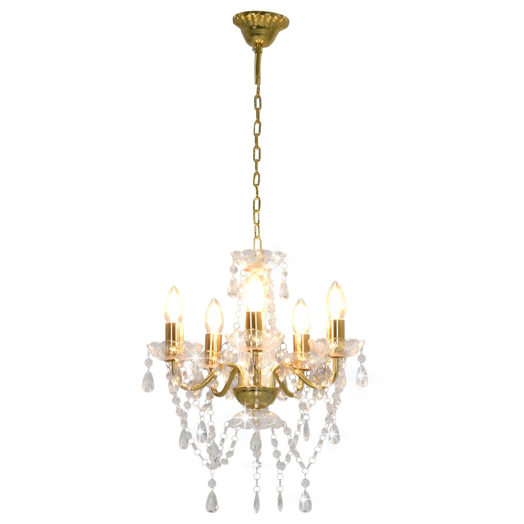 Lustre com contas de cristal redondo 5 x e14 dourado