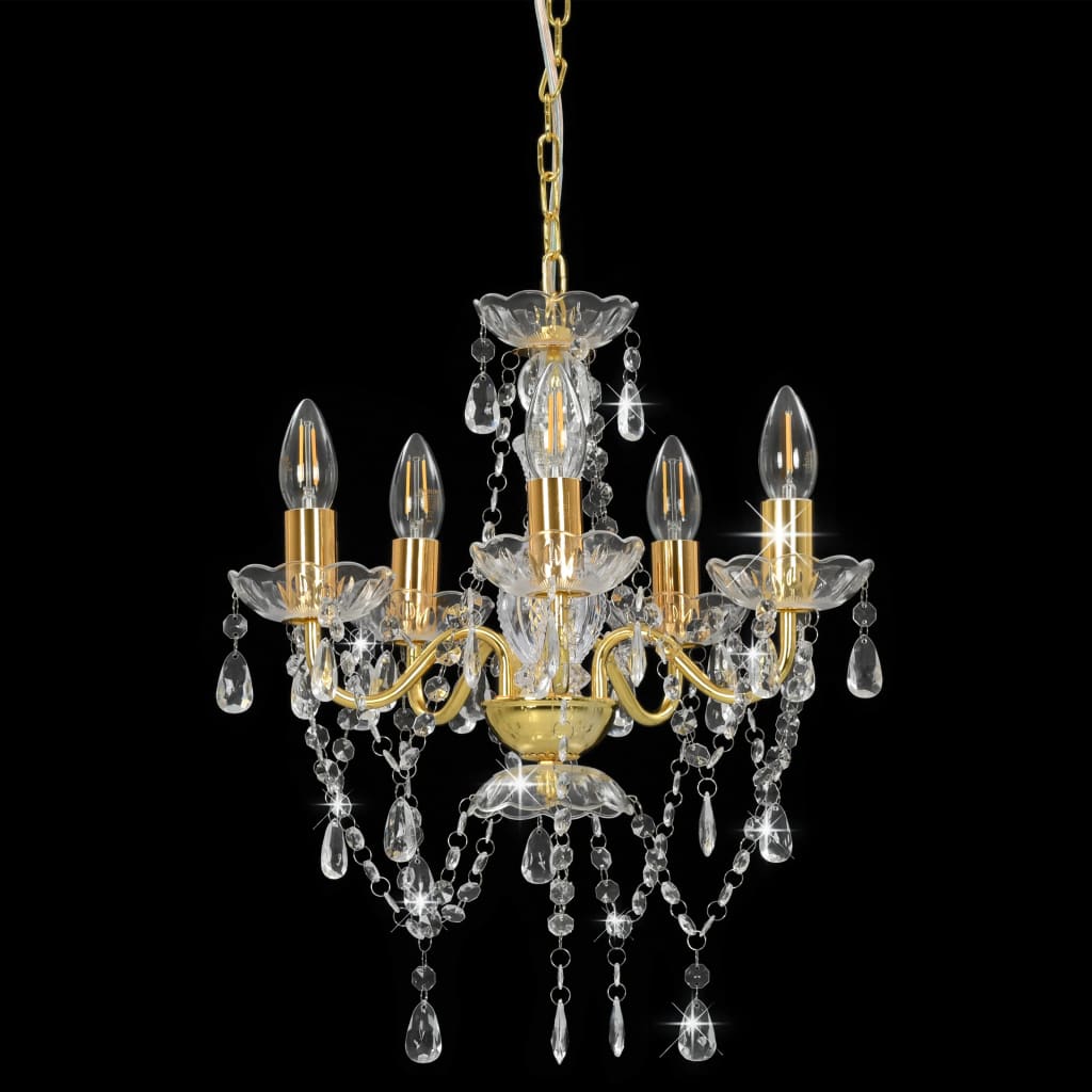 Lustre com contas de cristal redondo 5 x e14 dourado