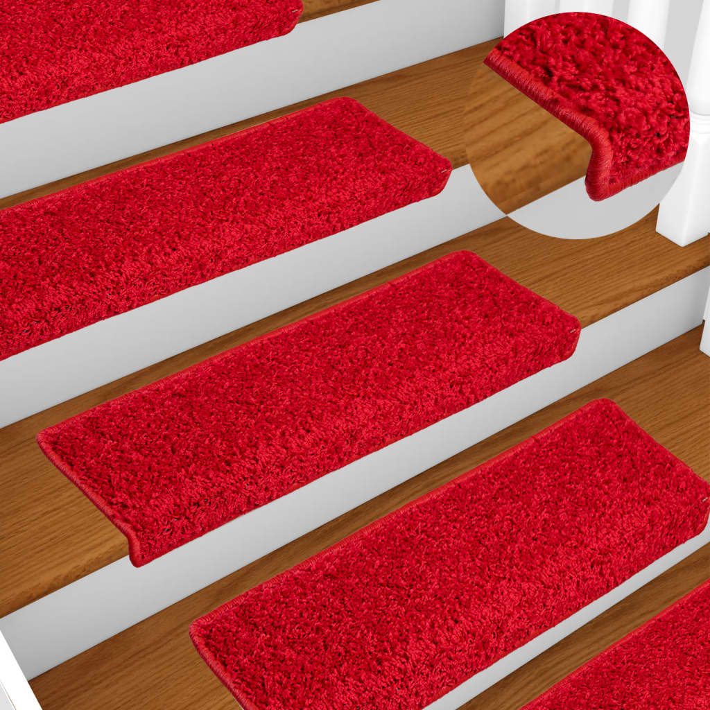 Tapetes de escada 10 peças 65x21x4 cm vermelho com borda retangular