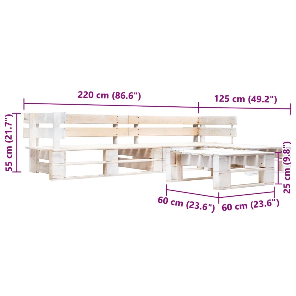 Sofás de paletes jardim 4 pcs madeira branco