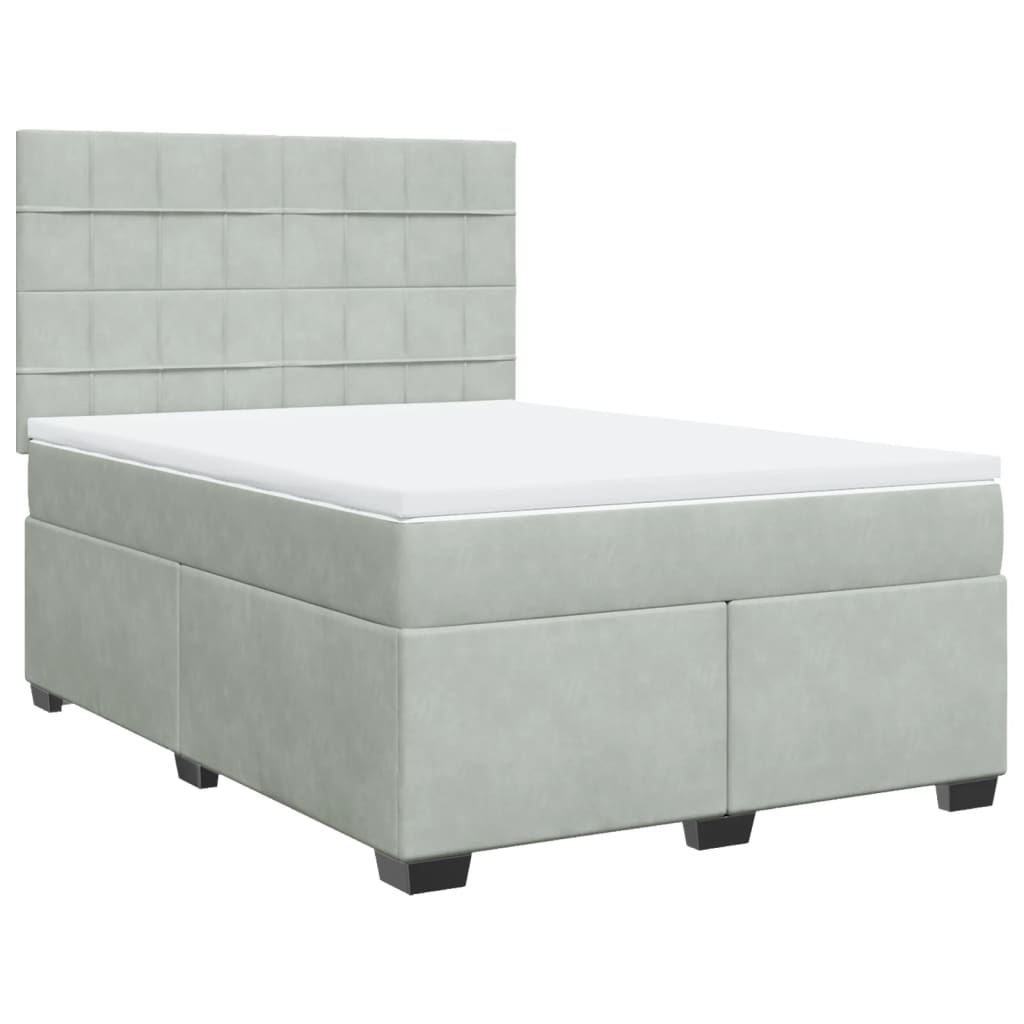 Cama com molas/colchão 160x200 cm veludo cinzento-claro