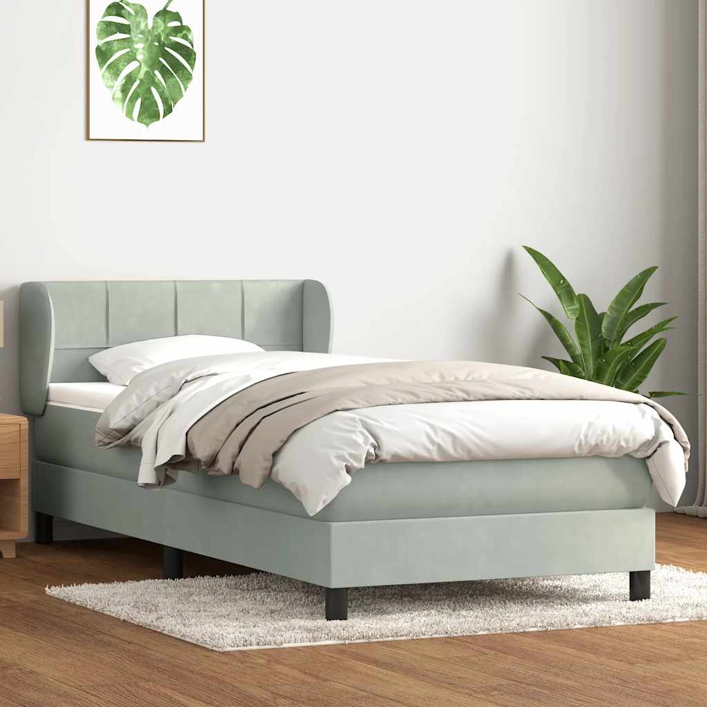 Cama com molas/colchão cinzento-claro 80x210 cm veludo