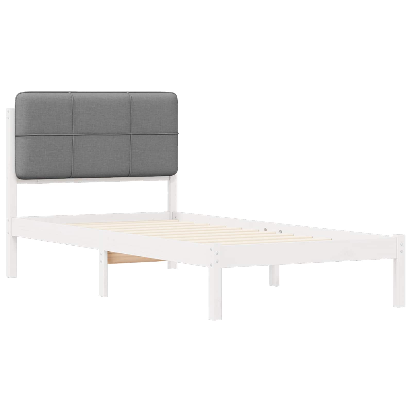 Estrutura de cama com cabeceira estofada cinzento-claro